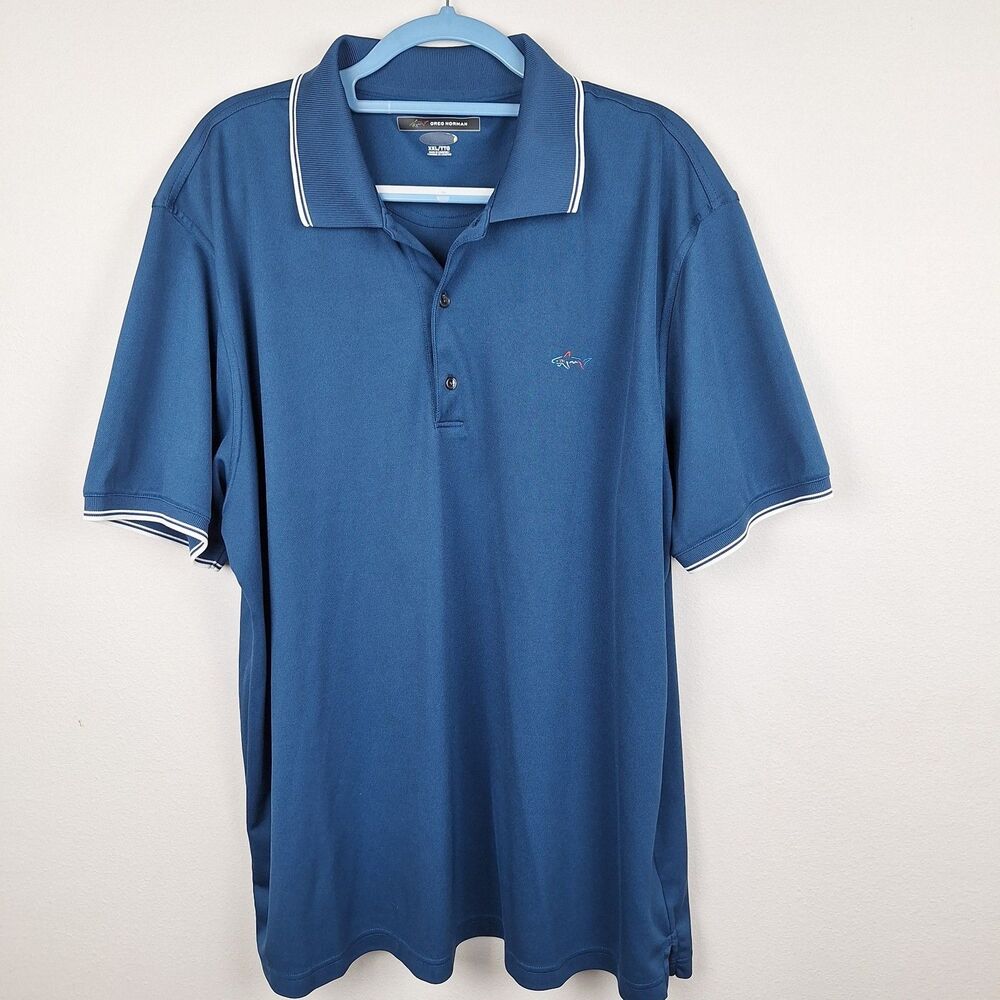 Greg Norman Mens Polo Shirt XXL Blue Short Sleeve Polyester Casual Golf